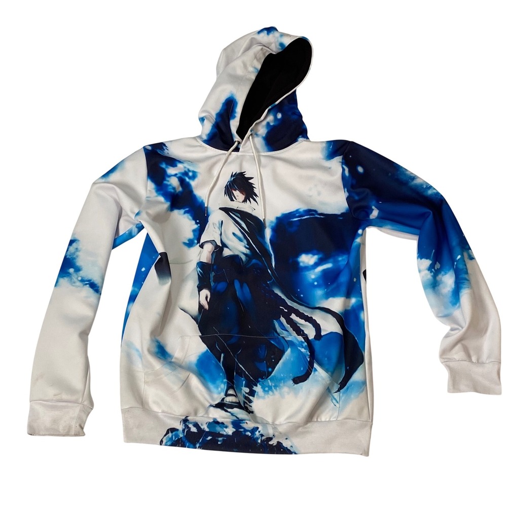Mr. Bao Long & Miss.GO Sasuke Naruto Anime Graphic Hoodie Blue White Mens 3XL